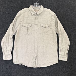 Bruno New York Shirt Mens Large Beige 100% Linen Button Up Long Sleeve Pockets